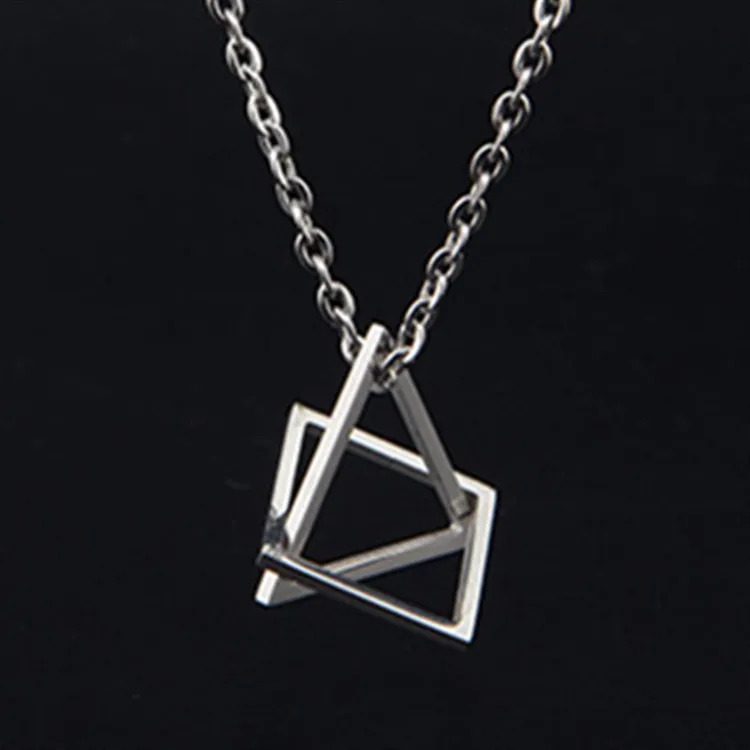 Interlocking Stacking Silver Stainless Steel Geometric Hollow Square and Triangle Necklace Hip Hop Gothic Punk Fashion Jewelry | Украшения