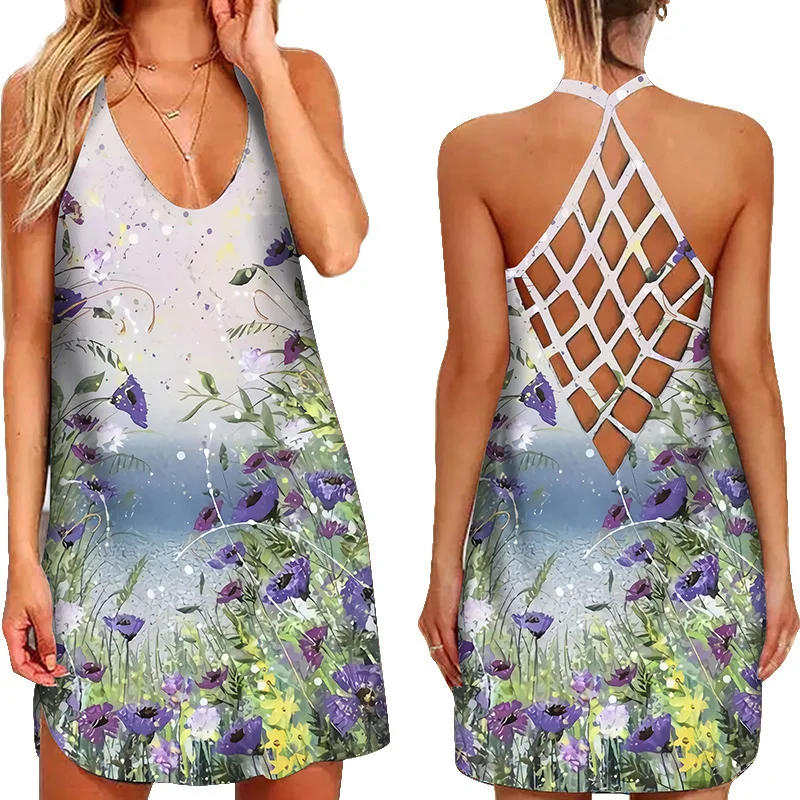 Платье женское на бретельках с принтом повседневный пикантный модный вечерний