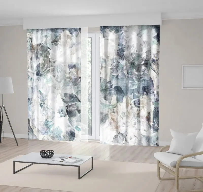 

Curtain Abstract Watercolor Painting with Flower Pattern Floral Artwork Print White Grey