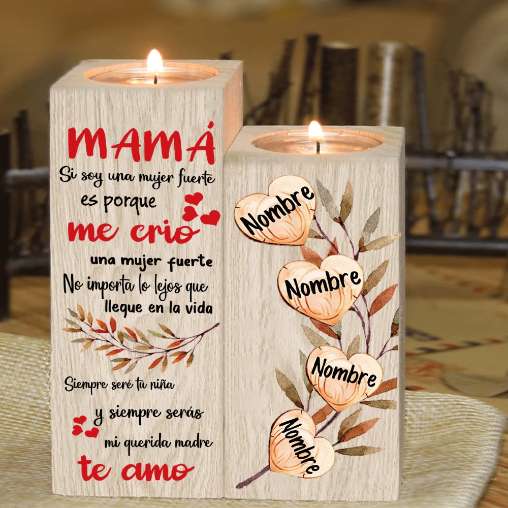 

Personalized Wooden Candle Holder - To My Mother-2piece Wooden Candlestick Family Tree Name Custom Gift For Mom Grandma