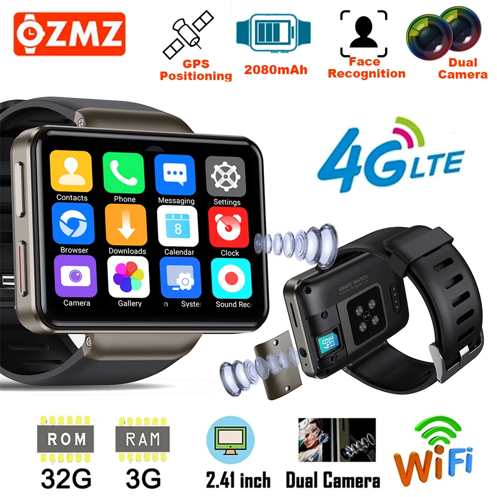 

Смарт-часы OZMZ DM101 мужские, 4G, 2,41 дюйма, 5 МП, 3 + 32 ГБ
