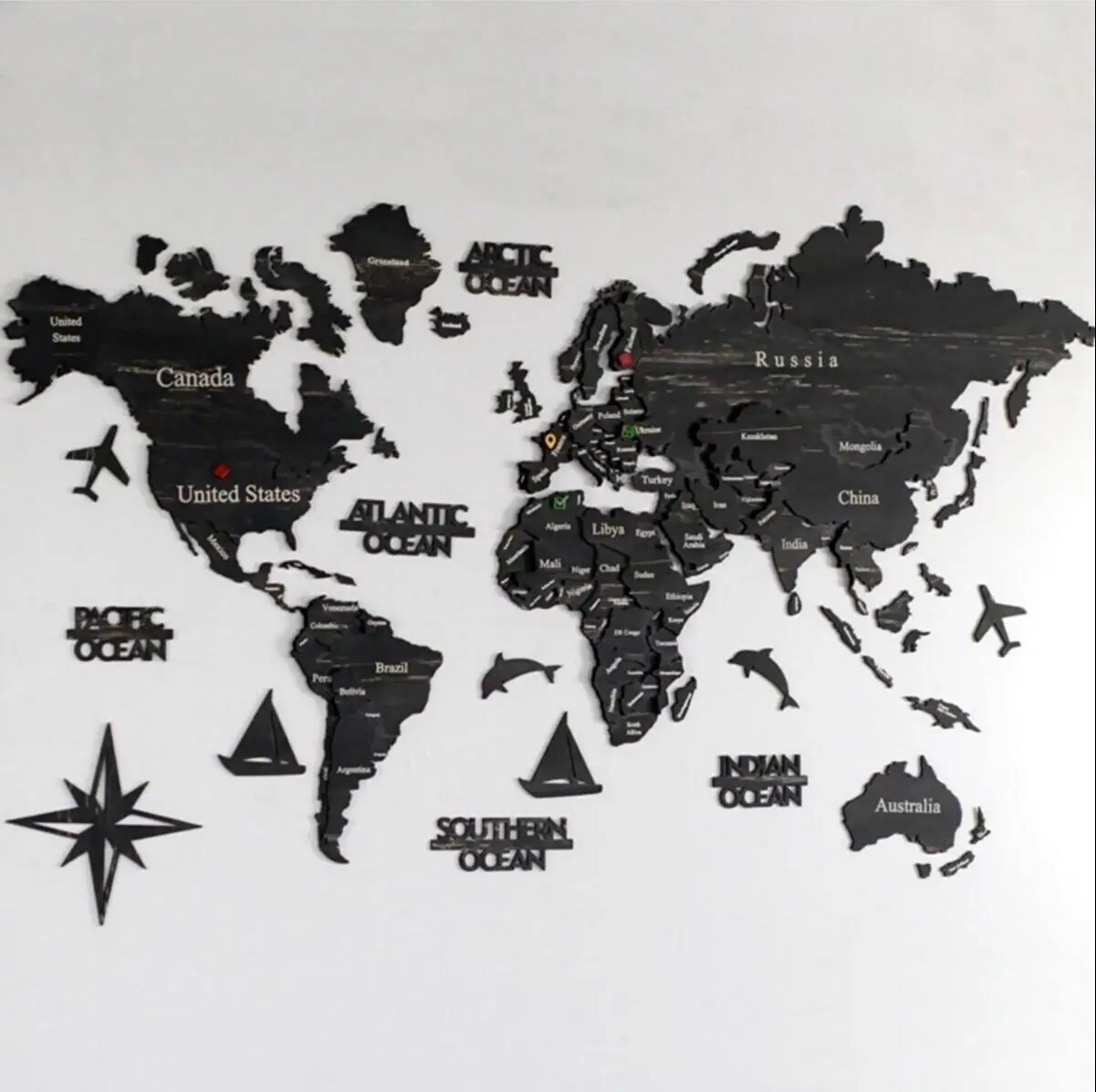 

Decorative 3D Wooden World Map Europe Asia Continent Office Living Room Wall Decor Home Gift Art Natural Color Pins For School