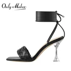 Женские босоножки Onlymaker, на высоком прозрачном металлическом каблуке, на шнуровке, матовые, черные, плетеные, универсальные