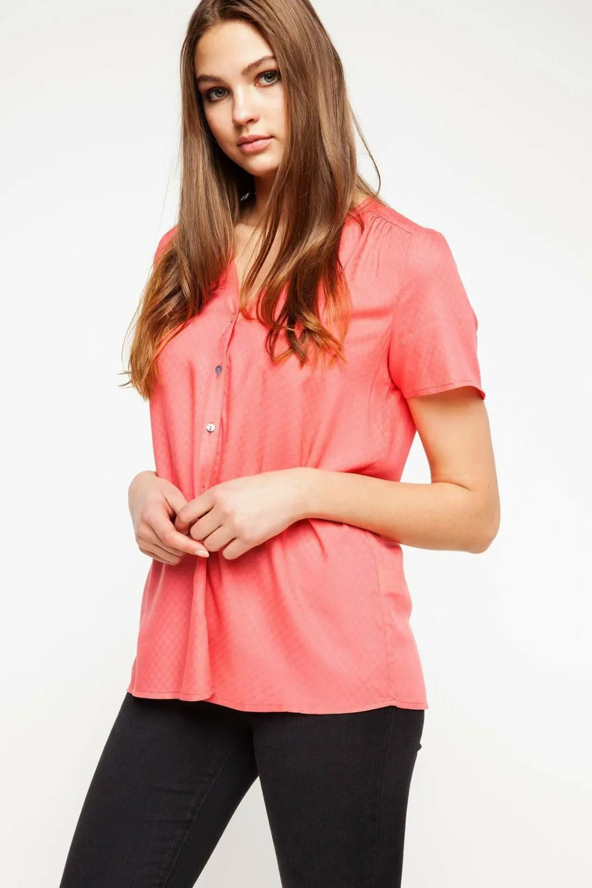 Женская Повседневная рубашка с коротким рукавом DeFacto красная отложным