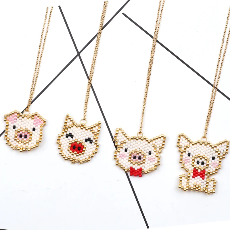 

Fairywoo Cute Piggy Necklace Women Pig Pendant Necklace Delica Miyuki Jewelry Handmade Bead Accessories Animals Collares Choker
