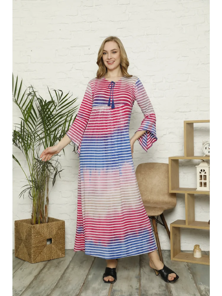 Laila весна лето полосатый узор красящая кисточка детали 2021 новый сезон вискоза