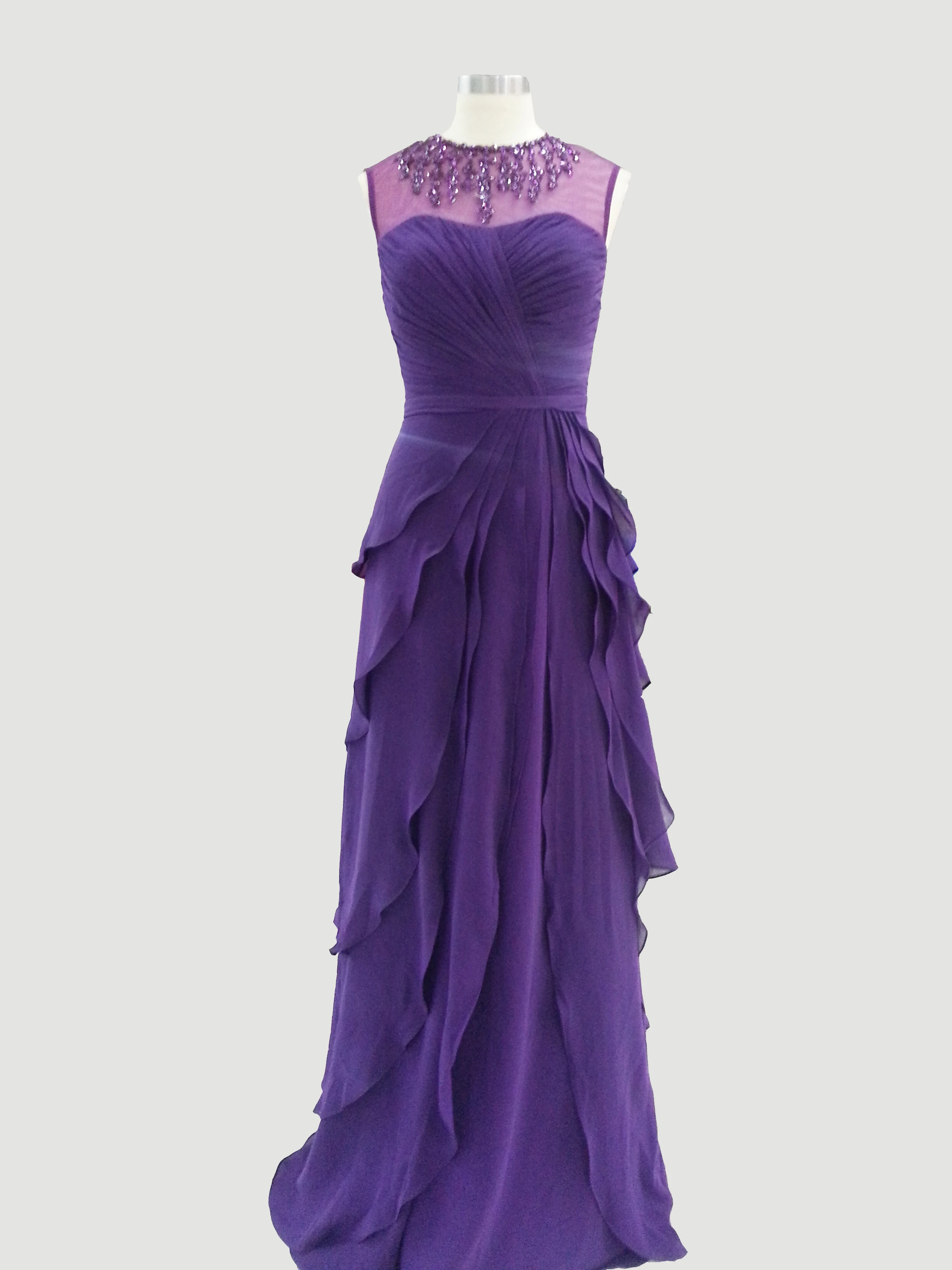 ТРАПЕЦИЕВИДНОЕ шифоновое вечернее платье до пола с воротником иллюзией и