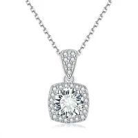 trendy s925 sterling silver princess square moissanite necklace women jewelry plated 18k gold diamond necklace birthday gift
