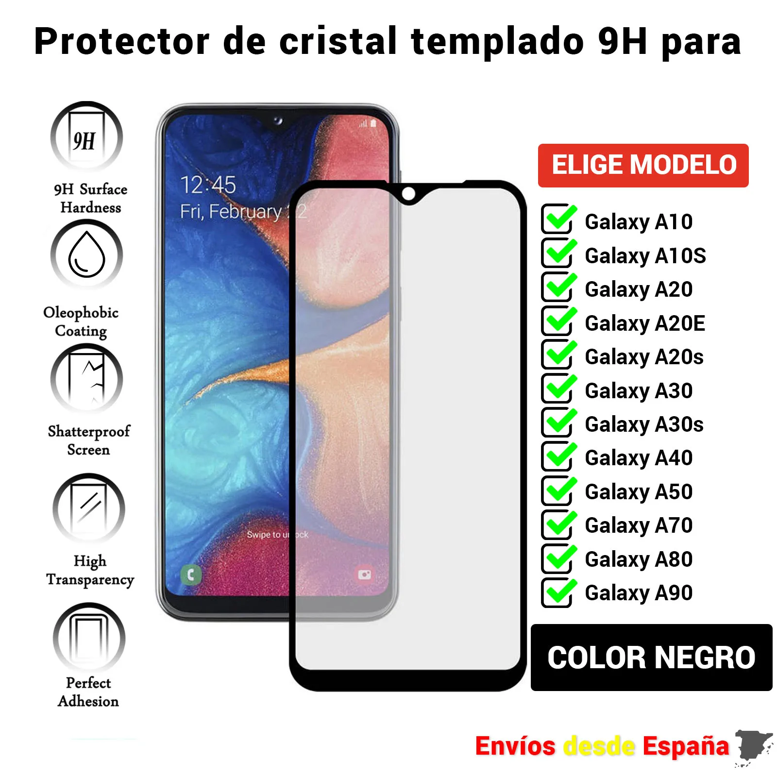 3D полная Защита экрана для Galaxy A10 A10S A20 A20E A20s A30 A30s A40 A50 A70 A80 A90. Черное закаленное