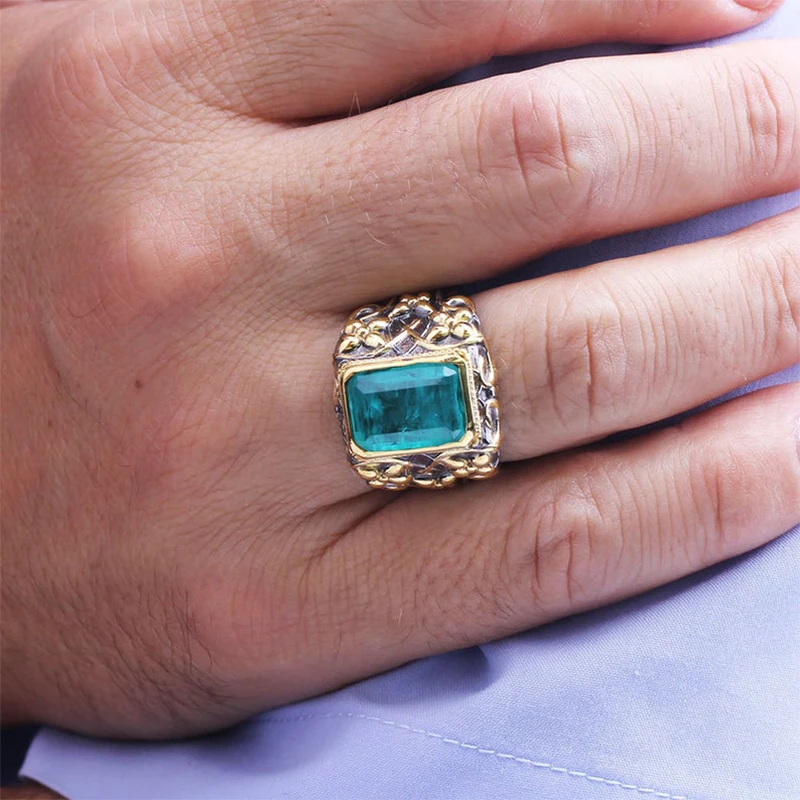 

Paraiba Tourmaline Ring, Mens 925 Silver 18 K Gold Plated Handmade Ring