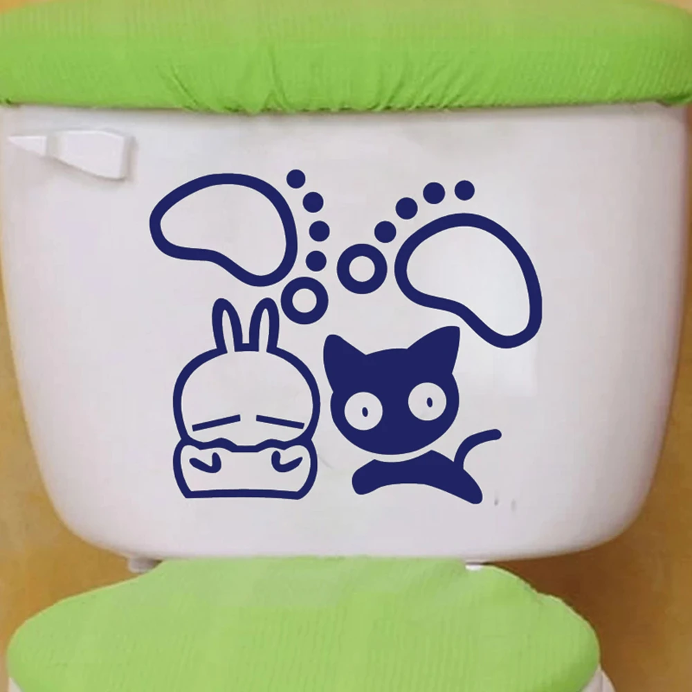 

Cartoon Kitten Bunny Wall Stickers Bathroom Toilet Decals For Kids Room Home Decoration Poster Vinyl Cute Animal Murals HJ0679