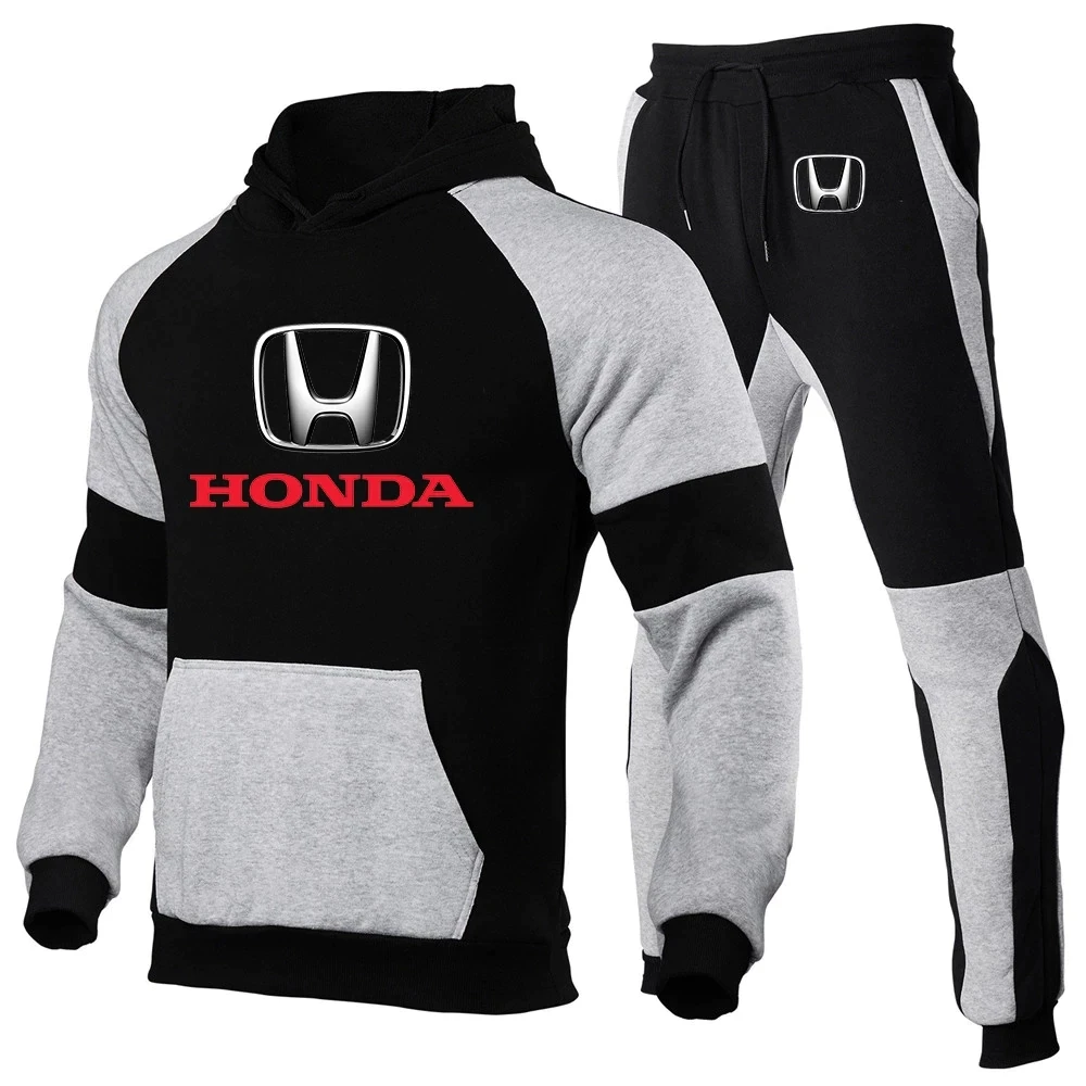 

2021 Honda Printing Autumn New Men's Sports Leisure running suit men women warm sweater two-piece men's fitness running Suit