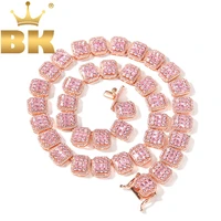 the bling king 13mm baguette bracelet paved bling pink blue purple black square cz iced out link chain necklace hiphop jewelry