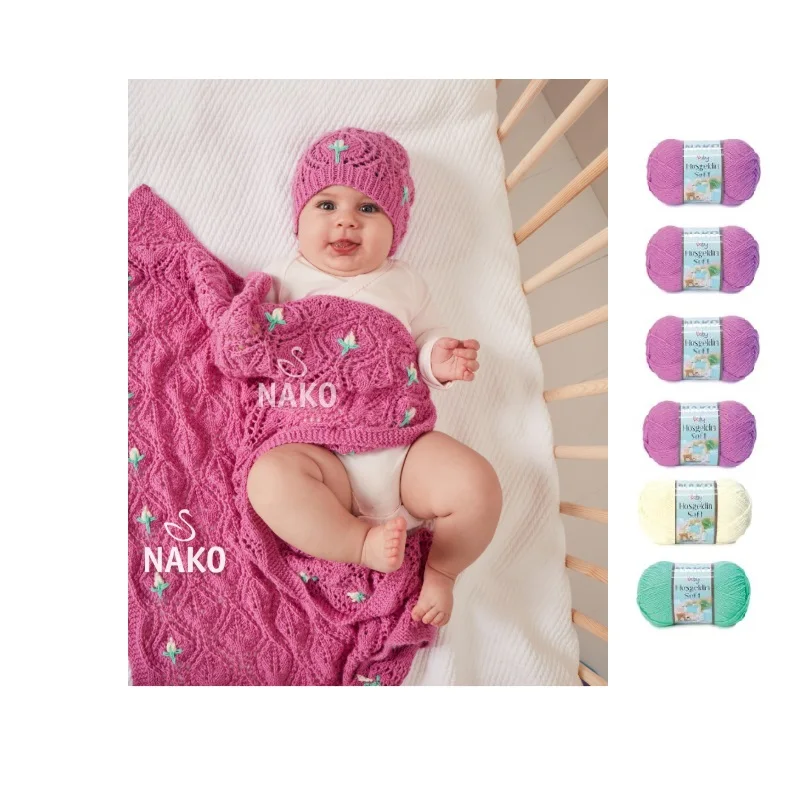 

Nako Hosgeldin Soft Baby Yarn 100gr-230mt 60% Bamboo, 40% Polyamide DIY Knitting Crochet Blanket Wrap-Beanie-Sweater