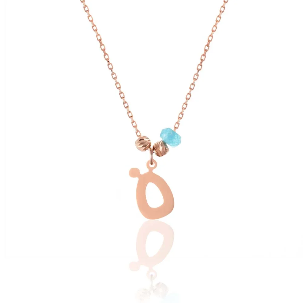 

Necklace Jewelry Letter O Pendant 925 Sterling Silver Rose Gold Featuring Aquamarine Stone with 43cm Chain