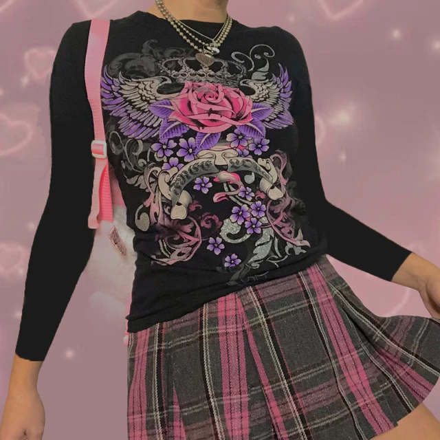 Xingqing Angel Wings Print Tops Fairy Grunge Graphic T