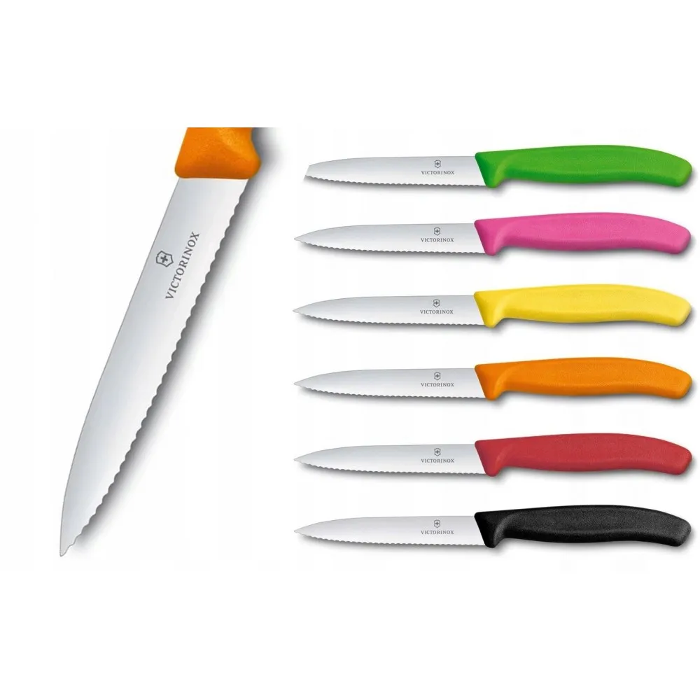 Нож для очистки овощей от викторины цветное зубчатое лезвие CM10 Swiss Made|Обеденные
