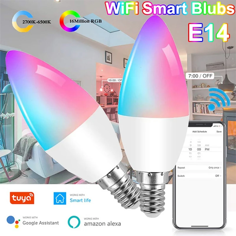 

e14 LED Wifi Smart Light Bulb RGB+W+C 5W wifi Dimmable bulb AC100-260V APP and Voice Control compatible with Alexa Google Home