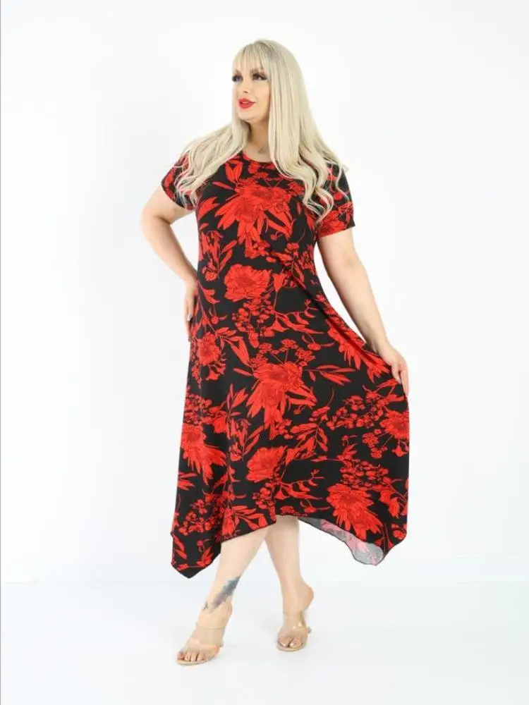 Plus Size Women Clothing 2022 Casual Dressing Floral Ankle-Length A-Line Lycra Knitted Viscose Made in Turkey XL 2XL 3XL 4XL 5XL