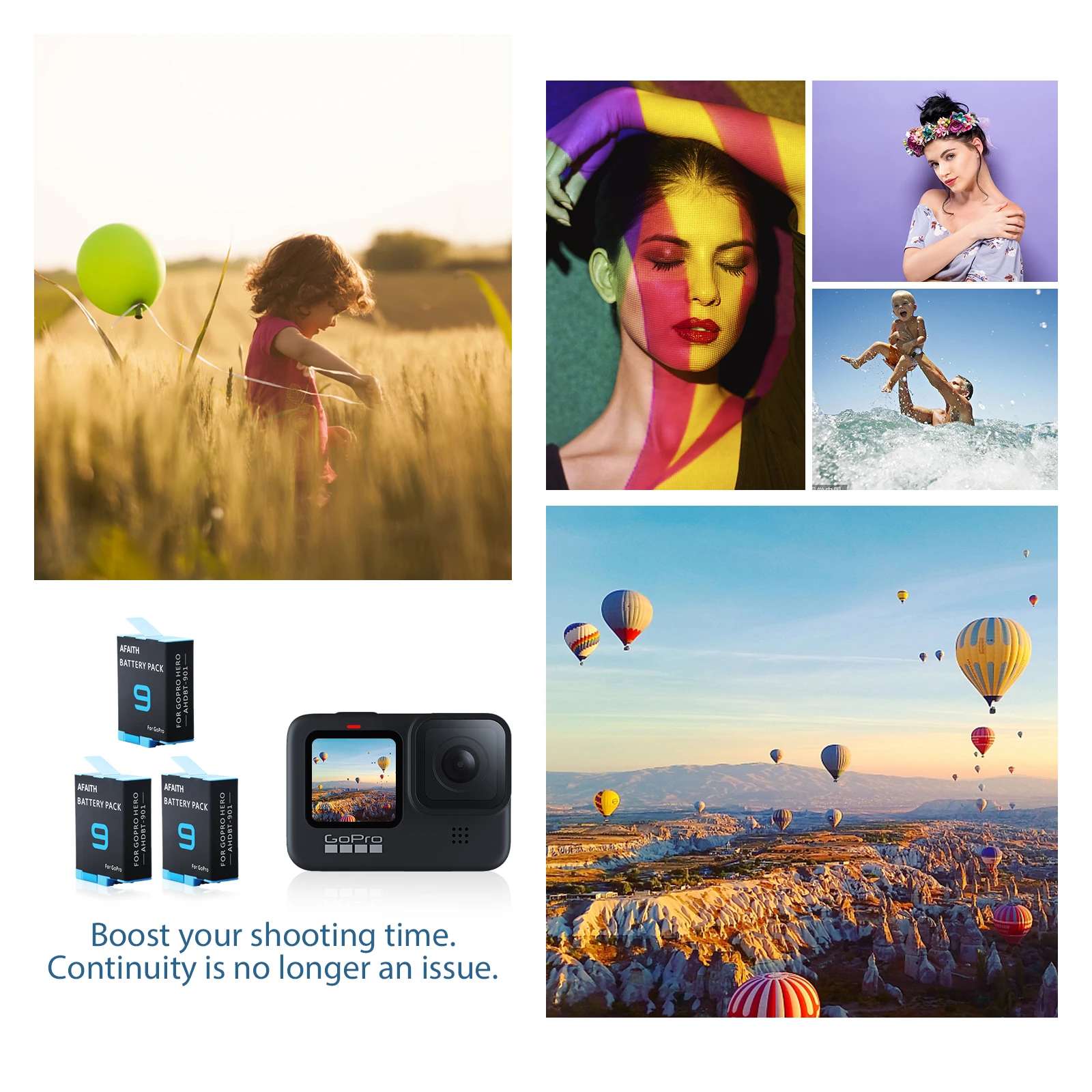 

AFAITH 2 Pack Battery 1720 mAh for GoPro Hero 9 3 Ways LED Light Battery Charger Battery Storage For GoPro Hero 9 Black Camera