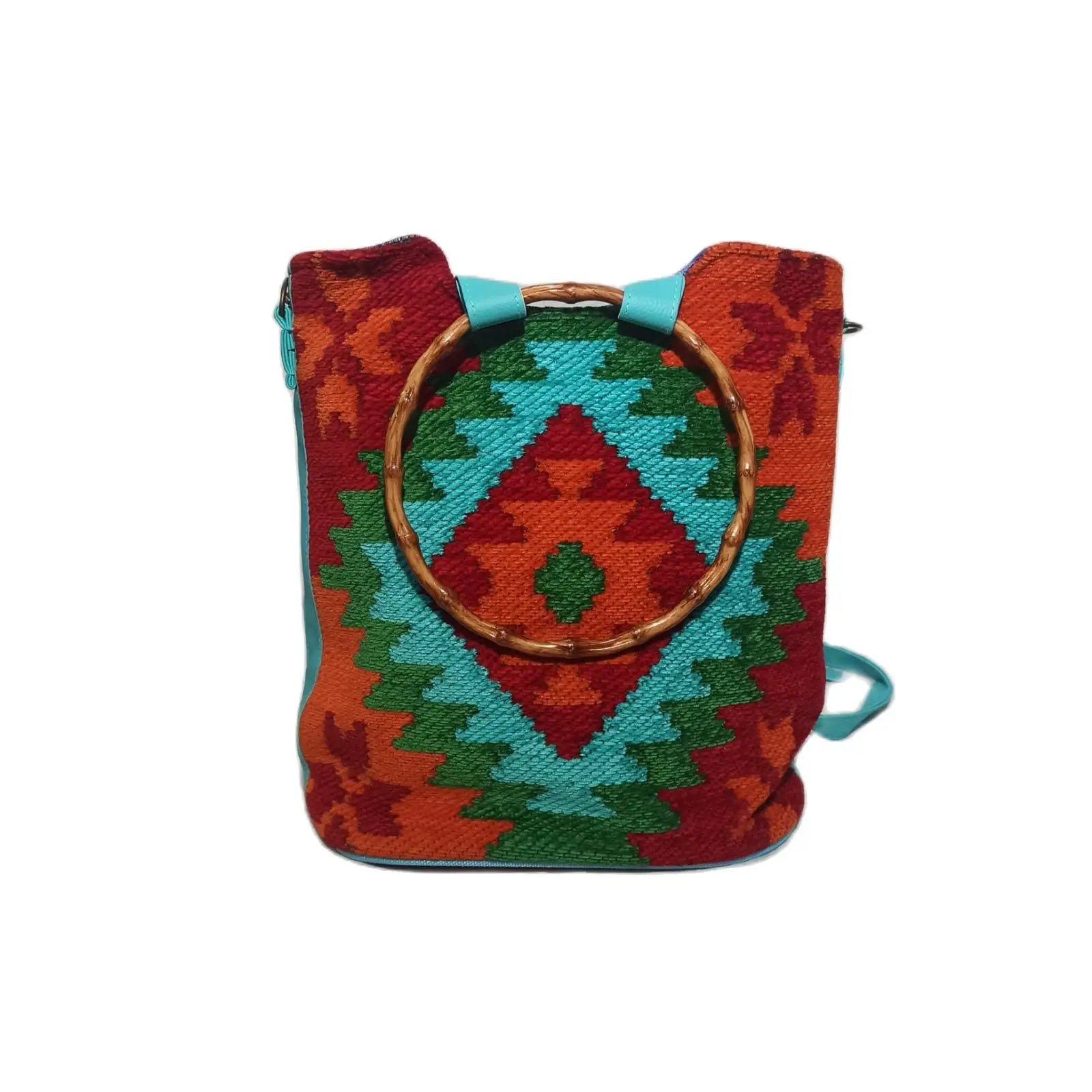 

Bone wooden bag. rugs and authentic patterns. red. orange. lilac blue. arm strap. don't hold hands leather strap. unique. limited production. great design. healthy yarn. very special craftsmanship. produced by root dye