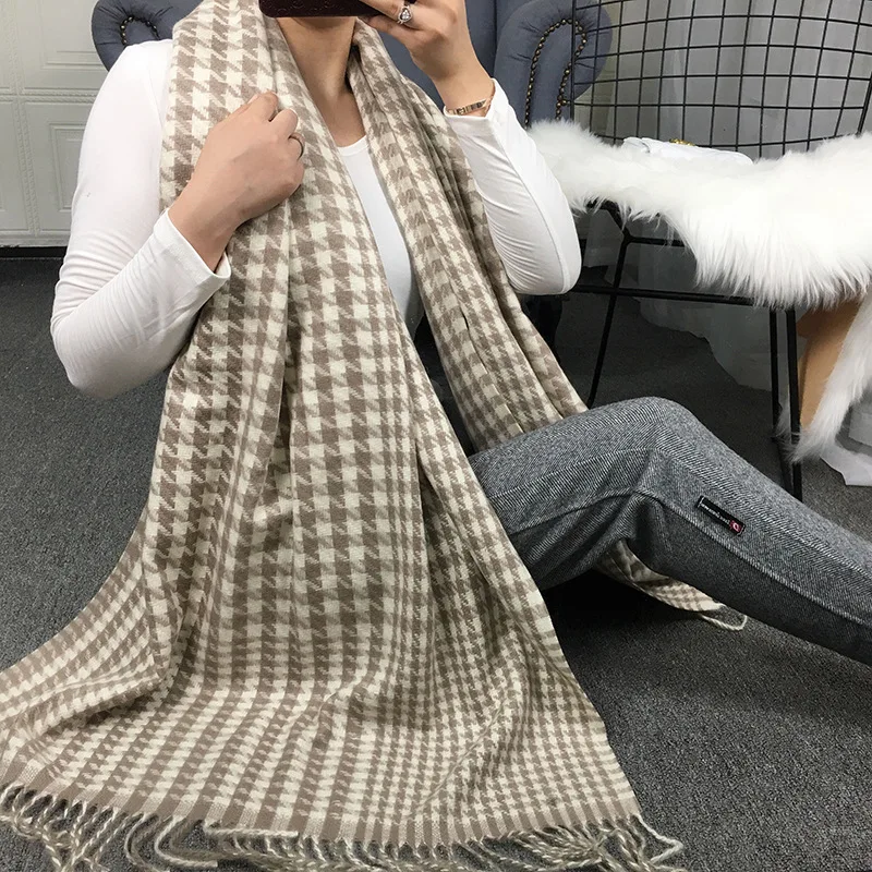 Классический черно-белый клетчатый дизайнерский шарф, Женская Роскошная брендовая клетчатая шаль из искусственного кашемира, Женский палантин, шарф, зимний теплый палантин