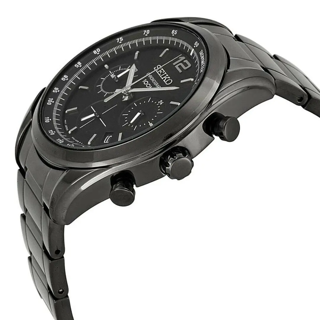 Мужские спортивные часы Seiko Neosports SSB093P1 Chrono 45mm dial Черный ремешок сталь 100m