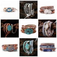 unique mix strands leather bracelet multicolor natural stone woven wrap bracelets bohemian bracelet drops hipping