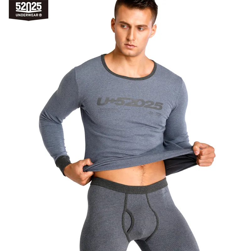 

52025 Men Thermal Underwear Warm Fleece-lined Cotton Soft Comfortable Breathable Men Thermal Suit Warm Base Layer Long Johns