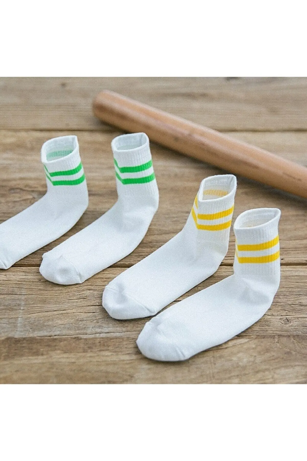 Unisex White Cotton Economic Patterned Tennis Socks 8 Pairs