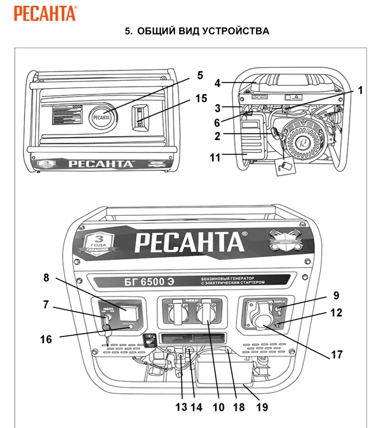 Электрогенератор БГ 6500 Э Ресанта + подарок: сертификат на одноразовый бесплатный