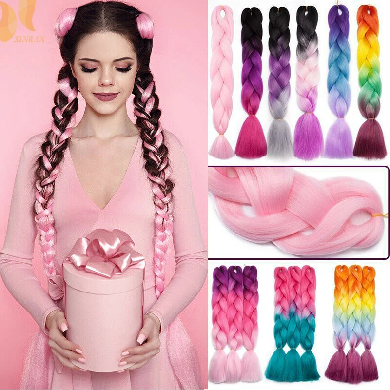 XINRAN розового и фиолетового цветов Голубой Белый Цвет большие синтетические косы