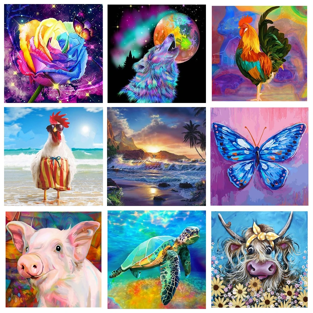 

DIY Diamond Mosaic Animals 5D Diamond Painting Cross Stitch ColorFul Full Round Drill Rhinestone Diamond Embroidery Home Decor