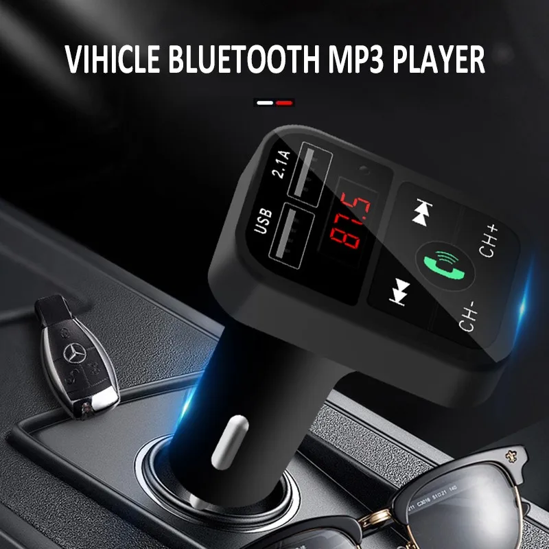 Многофункциональный автомобильный fm-передатчик, модулятор, Bluetooth, автомобильный комплект, аудио MP3 плеер, двойное USB зарядное устройство, управление приложением, новинка
