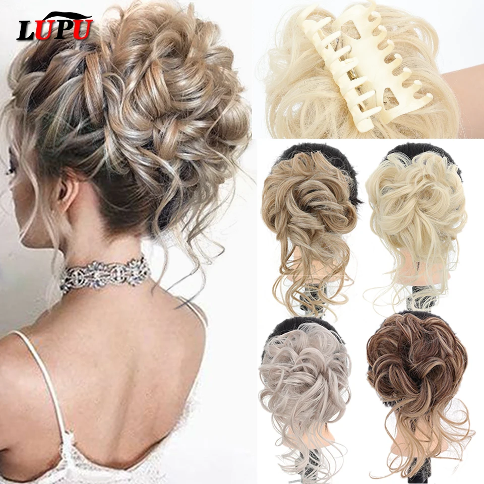 LUPU Synthetic Chignon Messy Curly Claw Hair Bun Scrunchy Fake False Hair Band Tail for Women Hairpieces Blonde Black Brown