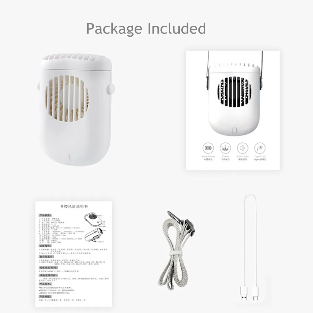 

Cartoon Mini USB Fan Portable Neck Hanging Cooling Fan 1200mah Battery Office Desktop Rechargeable Fan