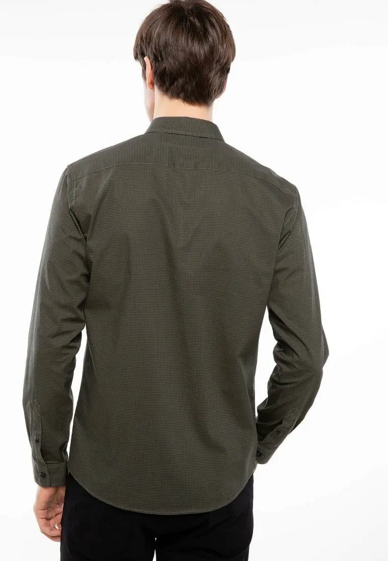 DeFacto Осенняя мужская модная рубашка с длинным рукавом повседневная однотонная