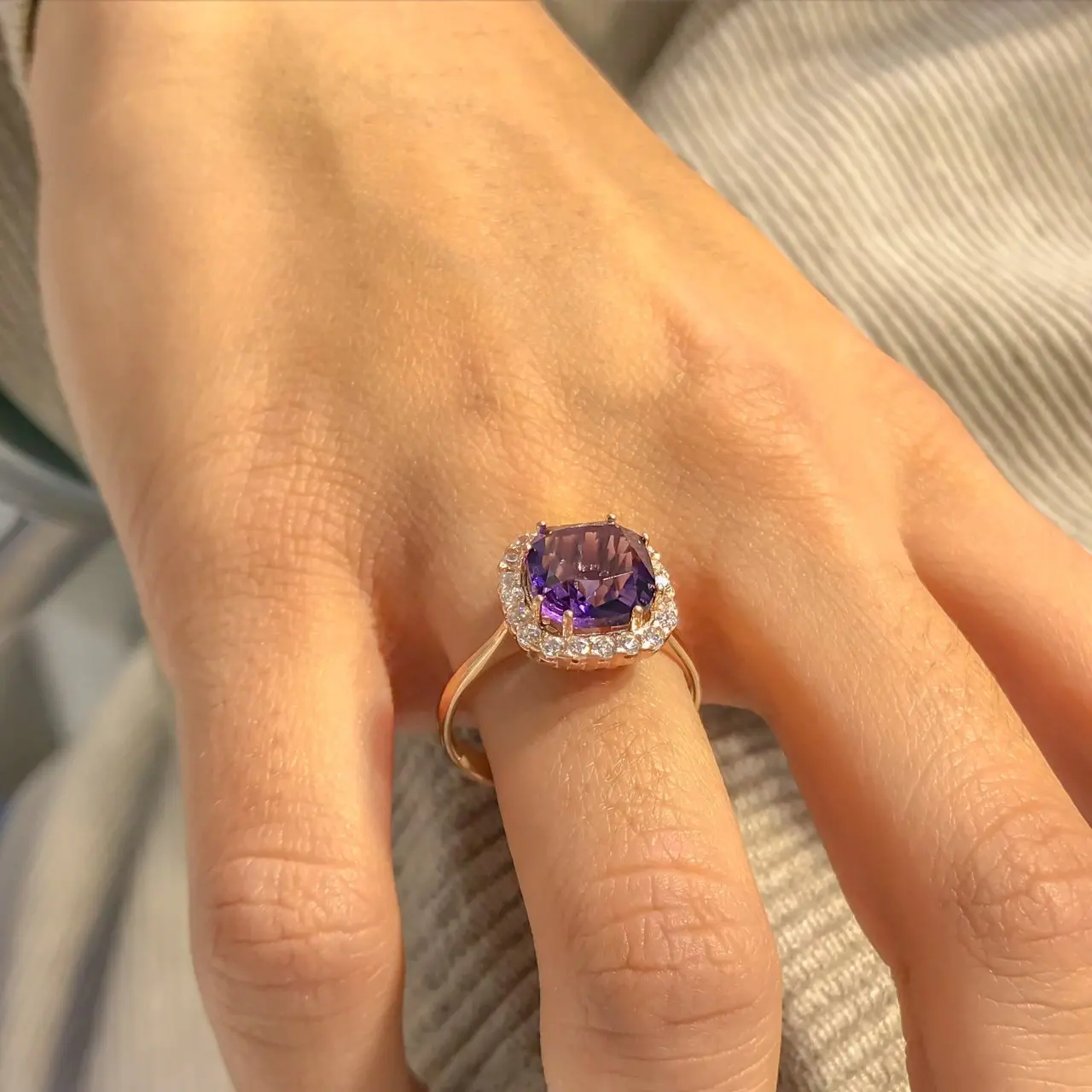 Аметист Камень Алмазная огранка стиль серебряное женское кольцо | Украшения и