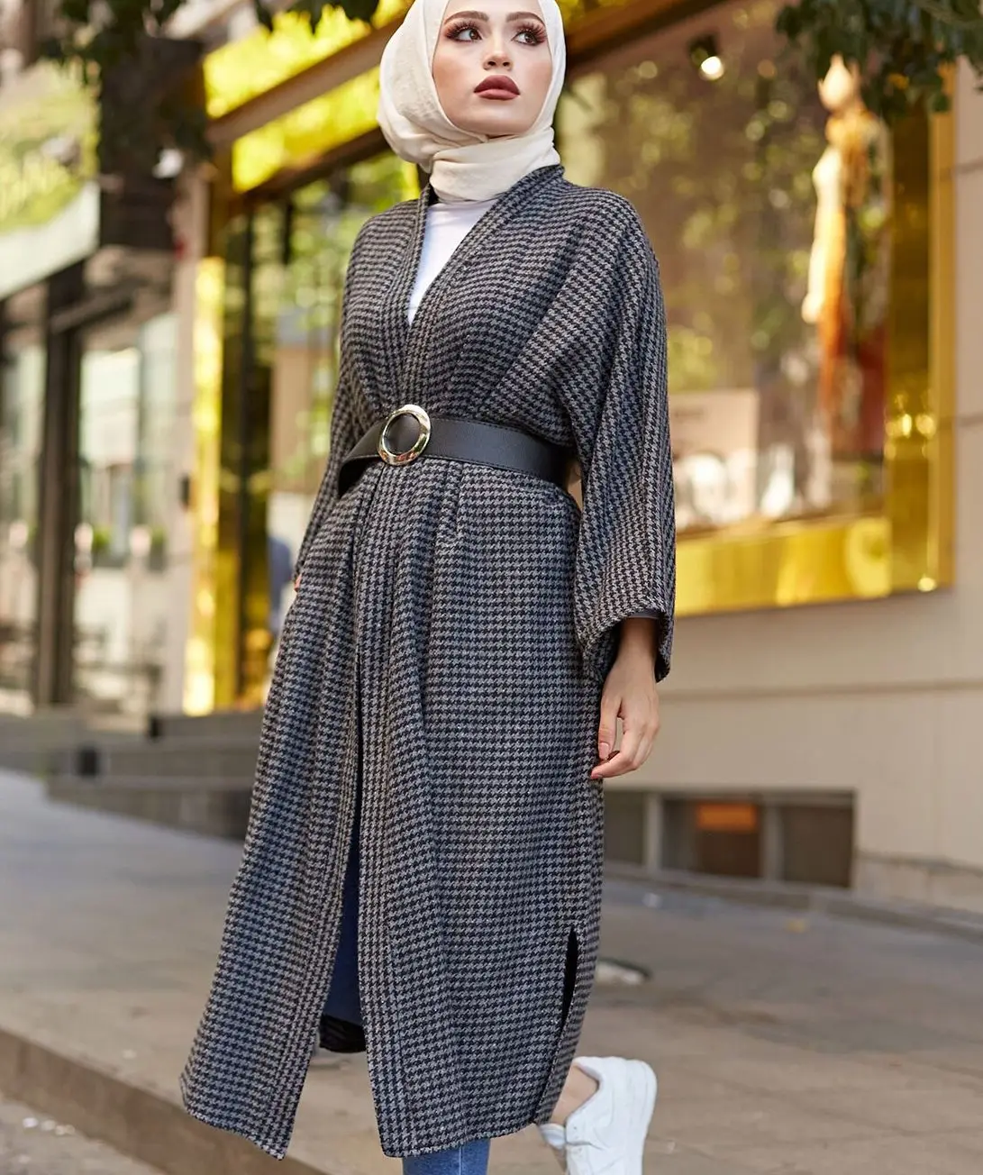TUGBA Female Arched Cap Kimono Gray Cardigan İslamic Muslim clothes for ladies casual spring summer Muslim turkish