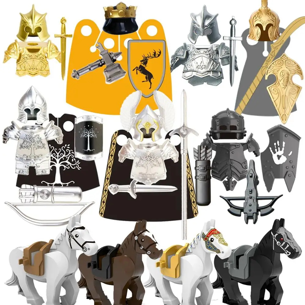

Single sale Medieval Knights Group military dwarf elves Strong orc Horses toys building block educational toys for children