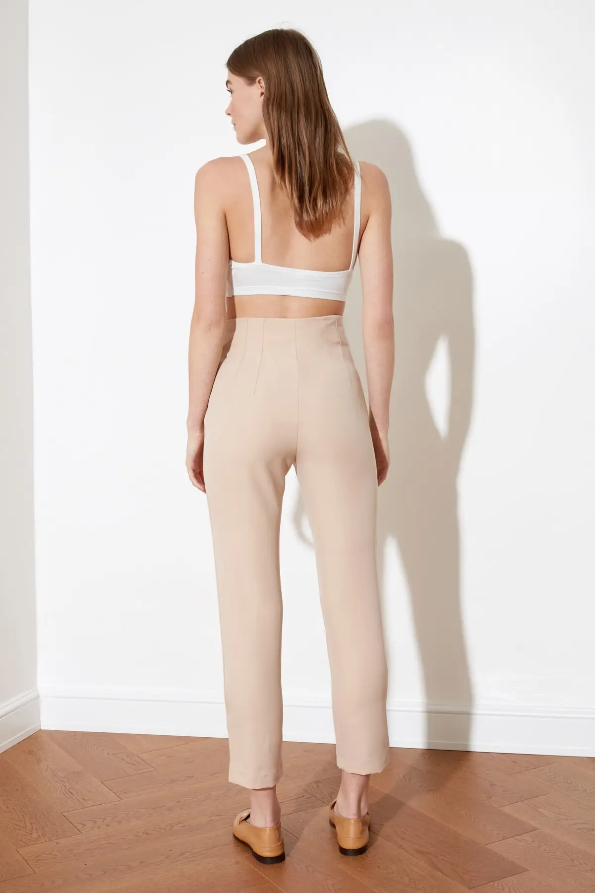 

Women's Beige High Waist Pensli Pants Summer Spring