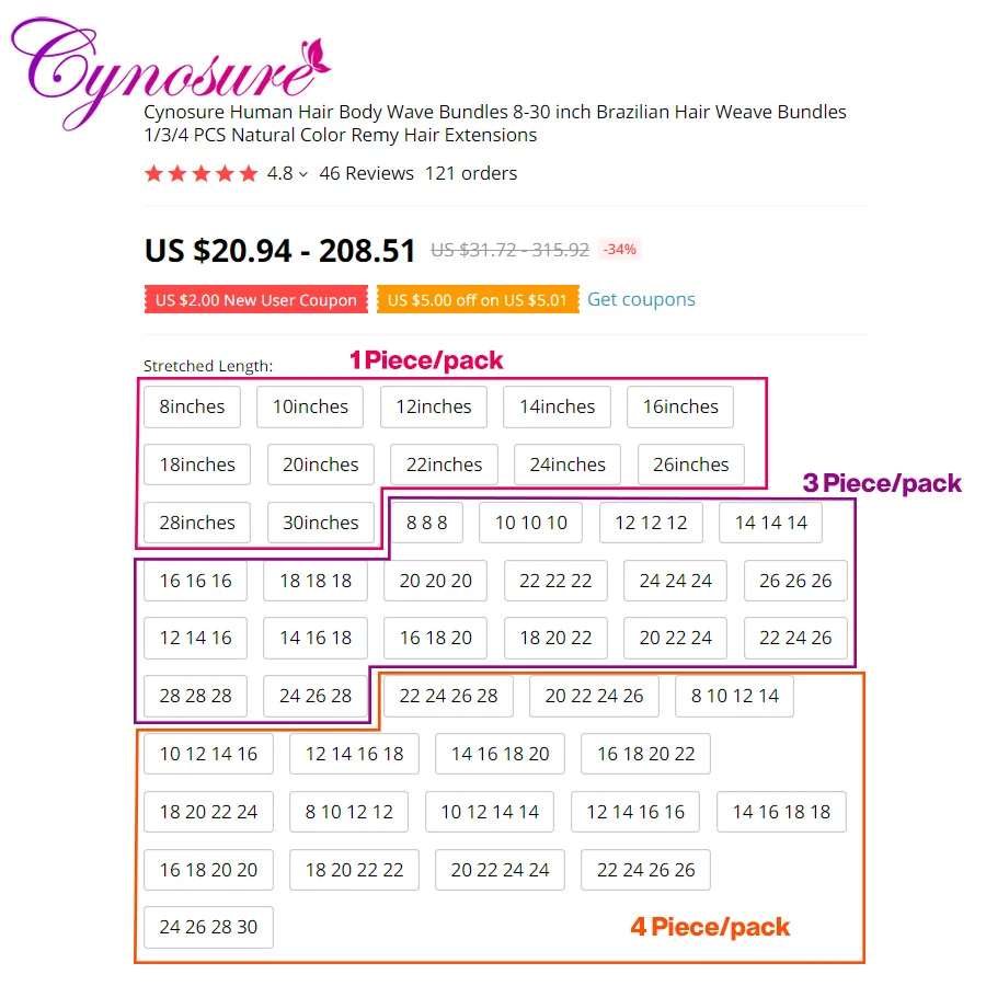 Человеческие волосы Cynosure волнистые пучки 8-30 дюймов бразильские волнипряди 1/3/4