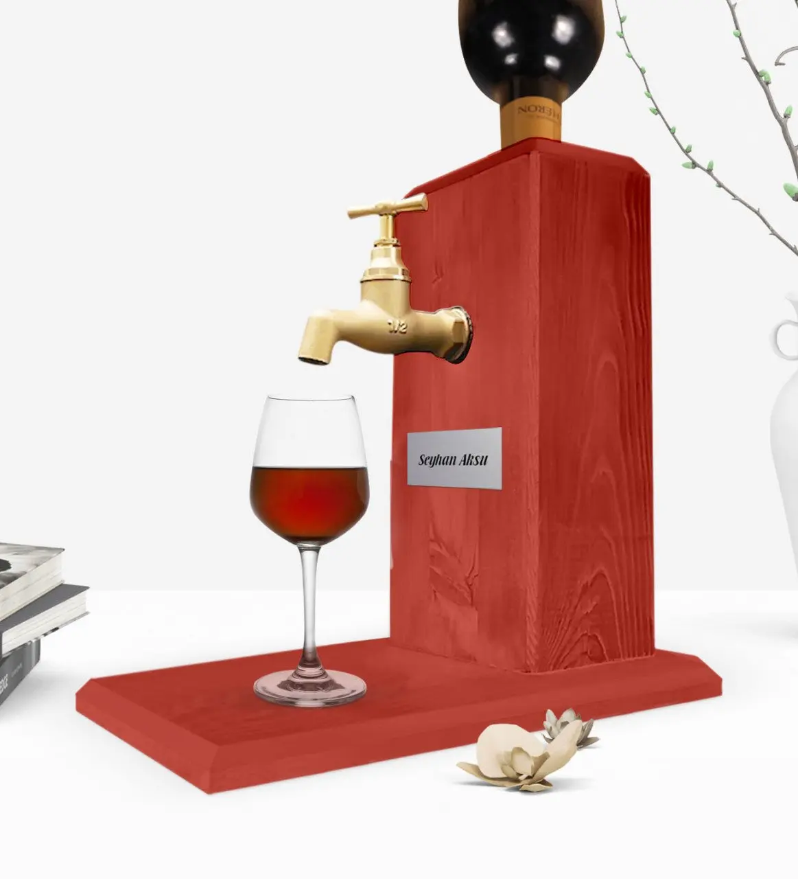 

Personalized Tap Natural Wood Wine Stand-Red