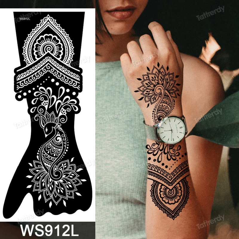 1 Sheet Flower Mandala Henna Tattoo Stencils for Painting Wedding on Hand Sleeve Bride Beauty Airbrush Stencil Templates Indian | Красота и
