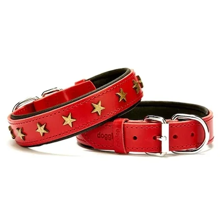 

Adjustable Comfortable Real Leather Handmade Star Ornament Dog Collar 3x42-50cm Red Pitbull Bulldog Beagle Correa PerroAccesorie