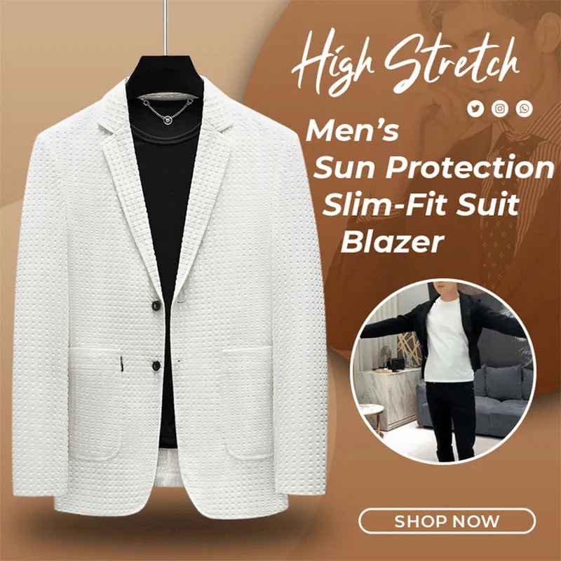 High Stretch Men’s Sun Protection Slim-Fit Suit Blazer High Quality  Jacket Fashion Casual Men Costume Formal Evening Dress