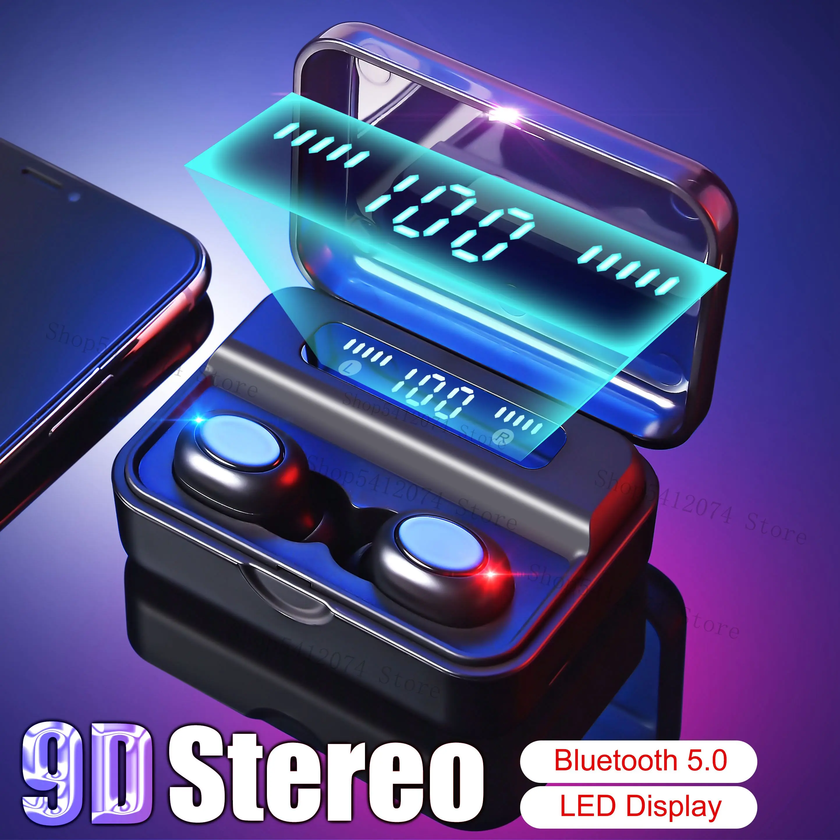 TWS Bluetooth 5 0 наушники беспроводные стерео спортивные гарнитуры 2000 мАч светодиодный