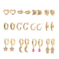 crmya color zircon lightning cross earrings for women gold silver filled piercing earrings hoops pendientes jewelry 2021 trend