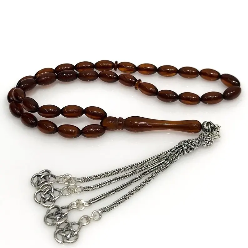 

Amber squeezing Custom Color Love Knot Silver Tassel Rosary