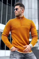 mens mustard zipper pullover sweatshirt cotton polyester stylish design casual slim fit high quality